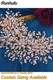 HP377 Golden Wedding Hair Accessories Alloy Leaves Bridal Tiara Crystal Side Hair Headpiece Floral Bride Crown Party